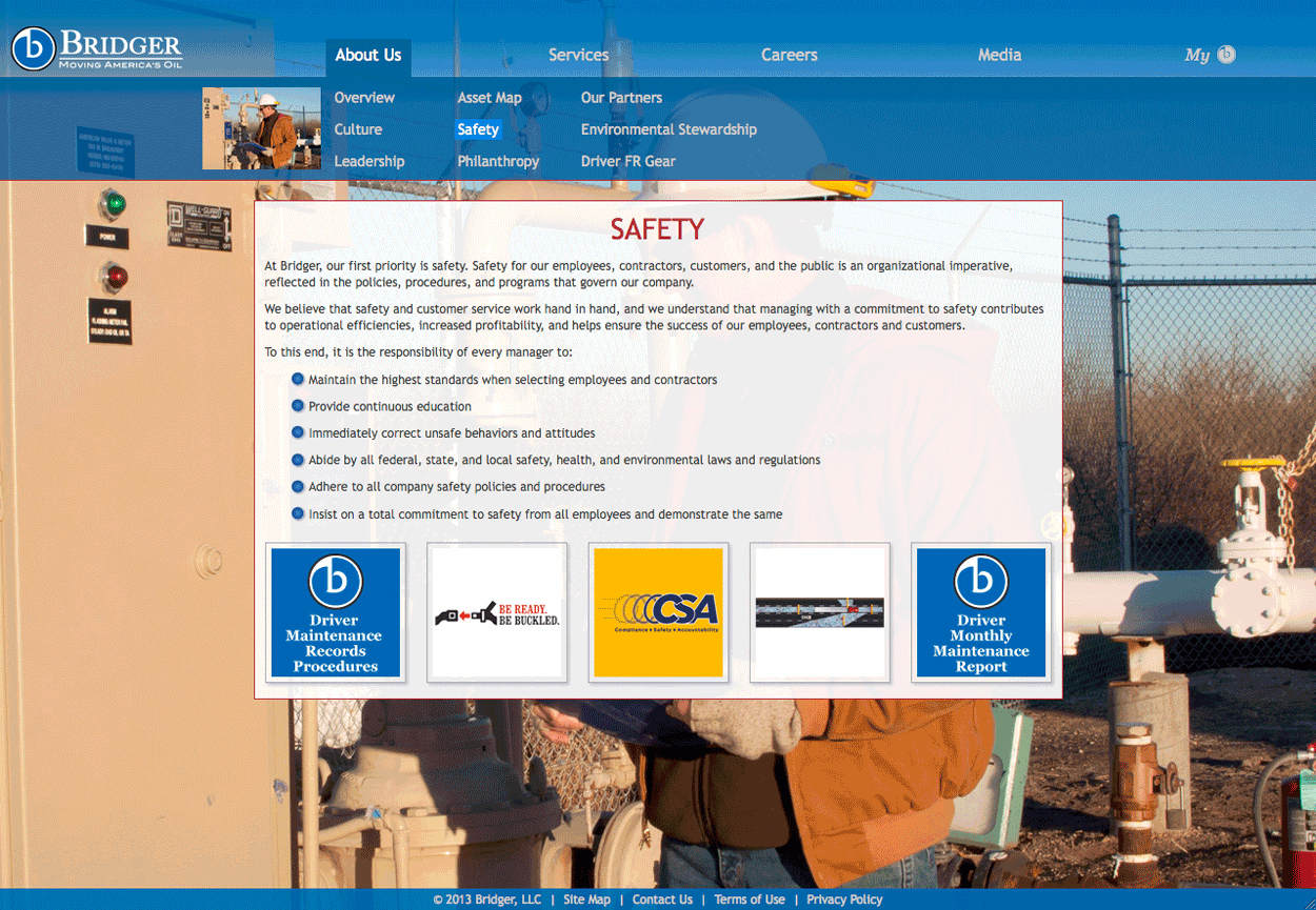 Screen shot of the Bridger Group website safety page