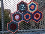 photo of yarn bombed bike rack