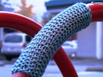 photo of yarn bombed bike rack